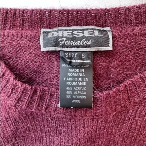 DIESEL Alpaca Wool Blend Burgundy Red Y2K Fitted Knit Ribbed Sweater Dress Small - Picture 10 of 14